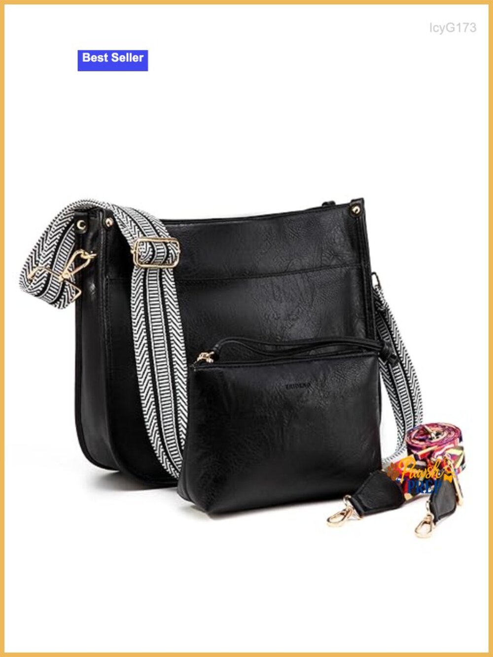 Trendy Vegan Leather Crossbody Hobo Handbag with 2 Interchangeable Guitar Straps
